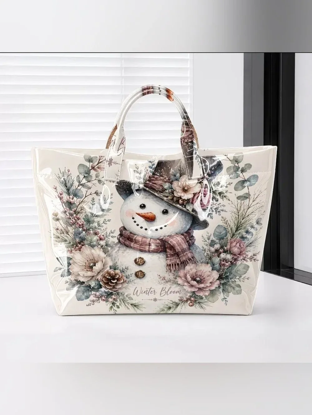 Winter Bloom Snowman PVC Daily Commute Tote